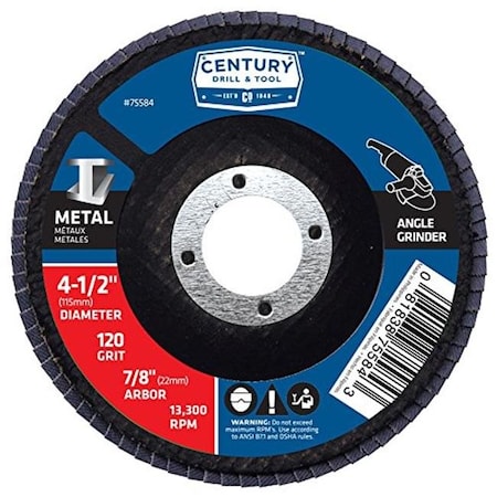 Century Drill & Tool Century Drill & Tool 75584 4.5 in. Zircona Grit Flap Disc - 120 Grit 75584